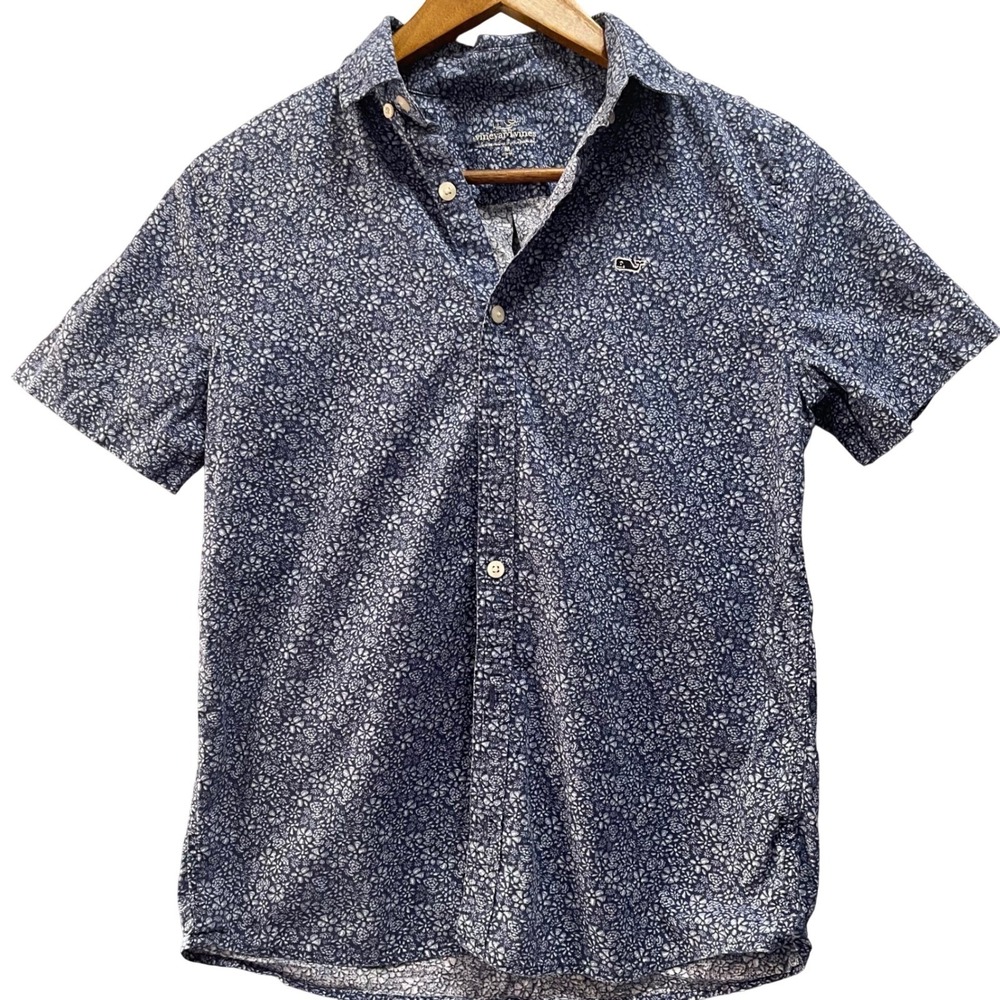 Vineyard Vines Button‎ Down Shirt Boys M 12-14 Blue Floral Coastal Preppy Summer